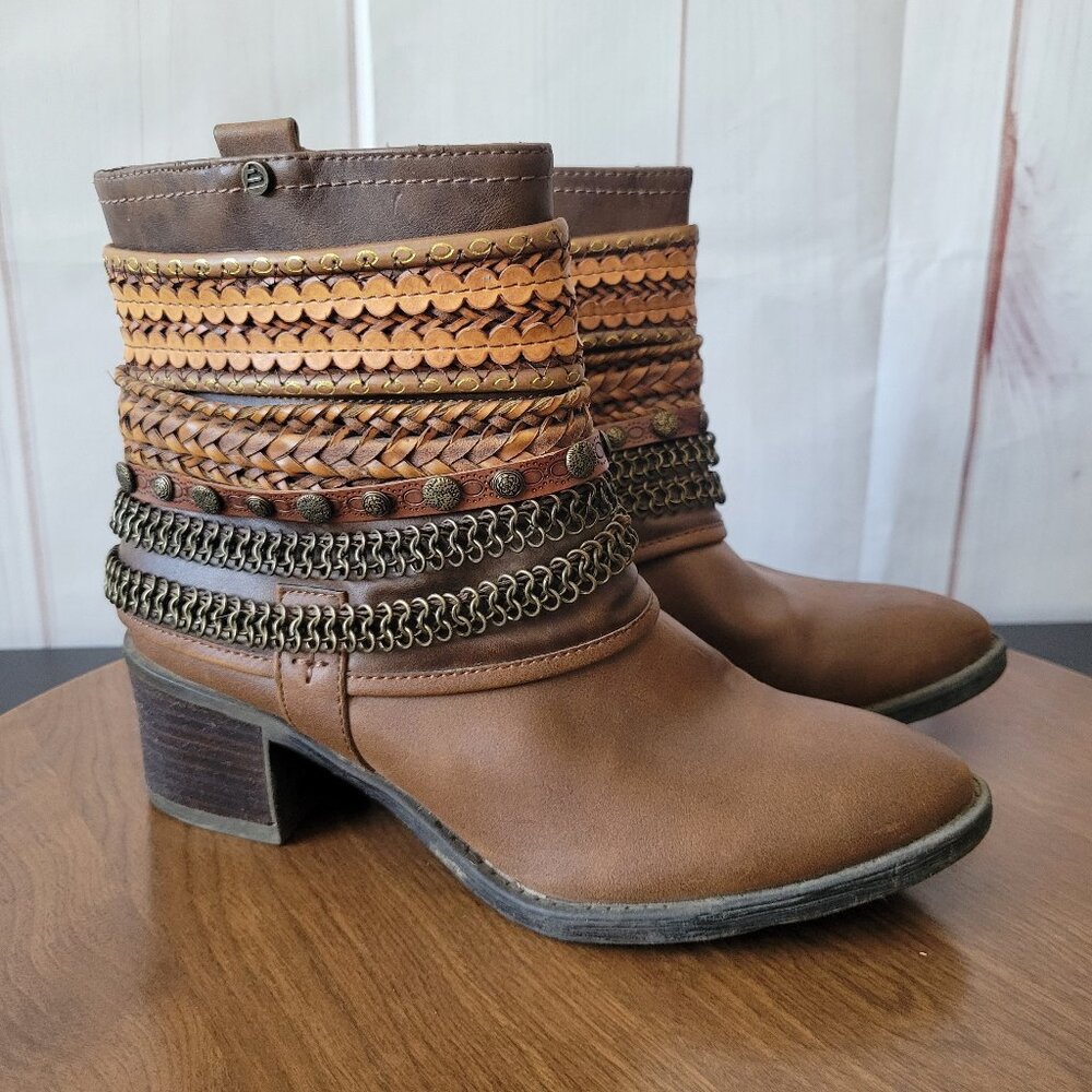 Buckle Bull Boxer Women’s Sz 7.5 Ankle Booties, Brown, Inside Zipper, EUC